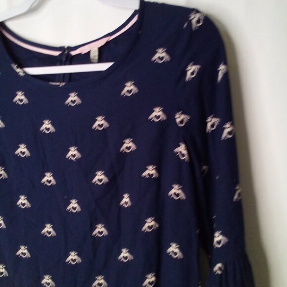 Joules Dress Women 2 Half Bell Sleeve Gardenia Bees With Heart Blue White - Picture 3 of 16